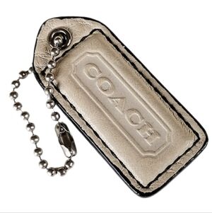 ❤️ 2" Vintage Coach Parchment White Leather Hangtag Bag Fob Purse Charm Keychain